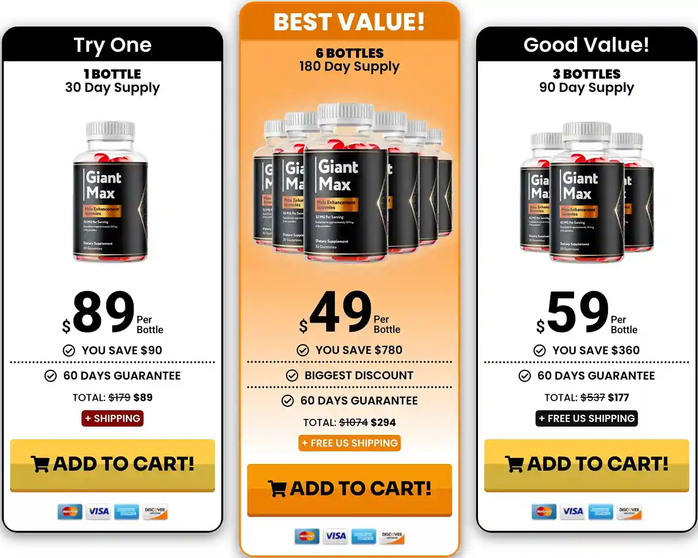 Giant Max Pricing — 1, 3 and 6 Bottle Packages USA